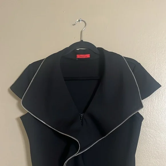 Saint Gil Paris Dress Sz L Ruffle Zipper Detail Feminine Cap Sleeves Sheath - Picture 3 of 8